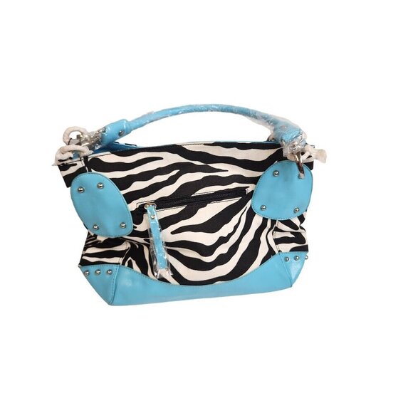 Diophy Zebra Print & Turquoise Shoulder Purse Bag With Studded Details - Picture 10 of 14